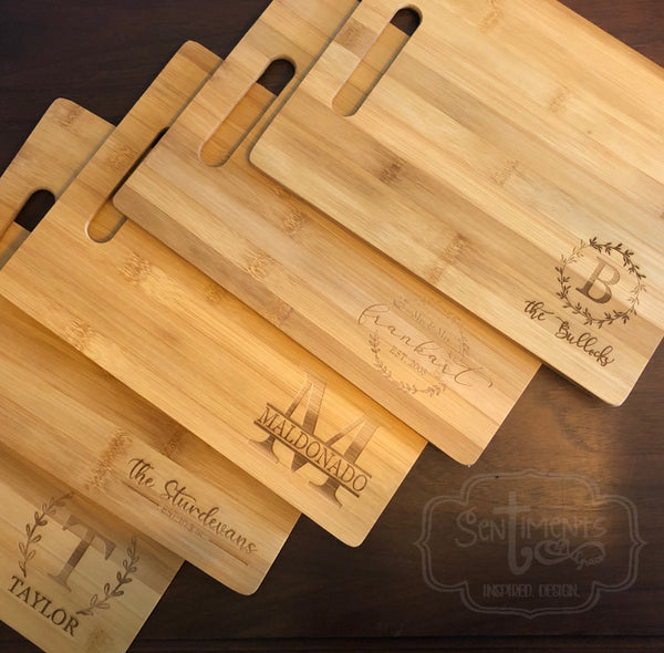 Custom Mini Bamboo Cutting Board - Charcuterie- Wedding - Anniversary - Birthday Gift Custom engraved board chopping board family monogram family name engraved