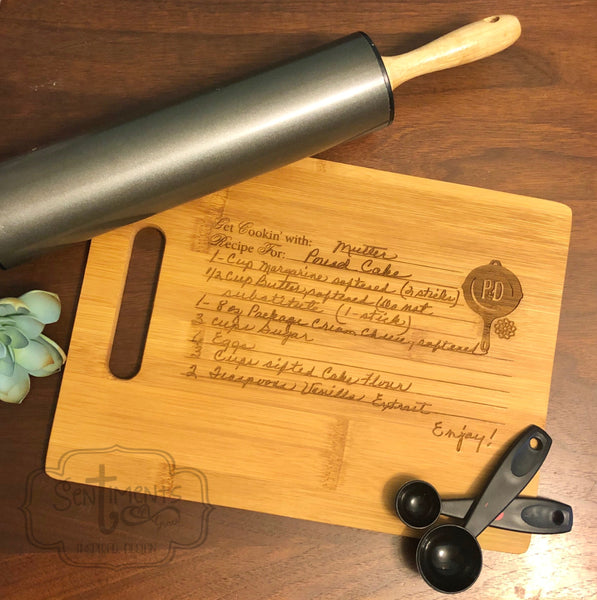 Handwritten Recipe Mini Bamboo Cutting Board - Charcuterie- Wedding - Anniversary - Birthday Gift