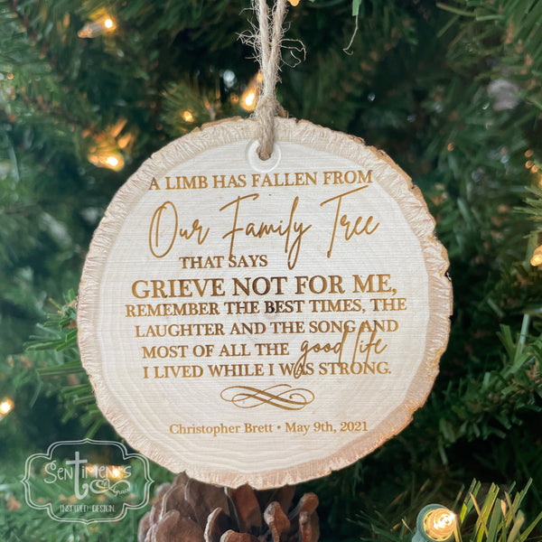Memorial Wood Slice Ornament - Christmas Gifts - Loss of a father, dad, husband, grandpa, grandma, mom, matriarch