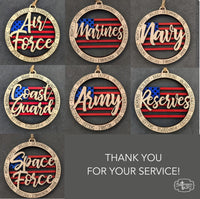 Military Branch Ornament - Army Navy Marines Air Force Coast Guard Reserves Space Guard
