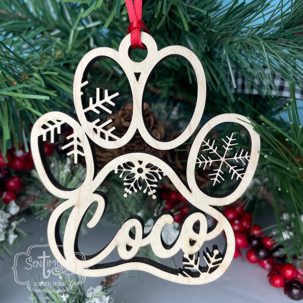 Paws and Snowflakes Personalized Ornament - dog cat