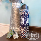Leopard Monogram Water Bottle Personalized -  Polar Camel Water Bottle 30 oz
