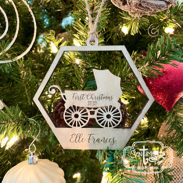 First Christmas Ornament Baby Carriage with Name