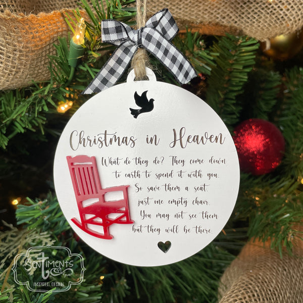 Christmas in heaven rocking chair ornament - Memorial Wood Ornament