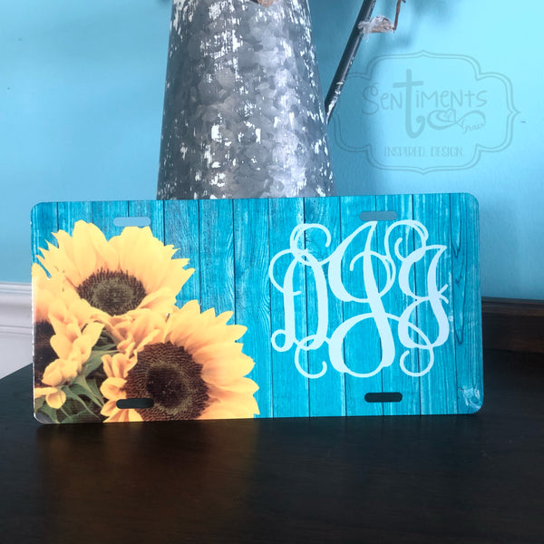 Sunflower License Plate with Monogram
